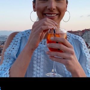 Baby blue lace off the shoulder blouse!